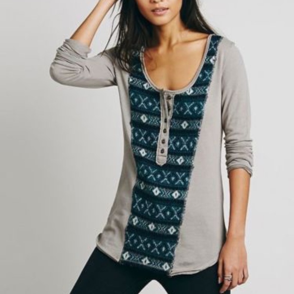 Free People Tops - We The Free gray turquoise Fairisle Front Henley